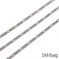 Silver Figaro style stainless steel DIY jewelry chain for necklaces 1 meter per bag - Matte Figaro Chain