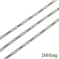 Silver tone stainless steel twist chain for DIY jewelry making 1 meter per bag - Matte Curb Twist Chain