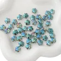 Blue-green faceted glass flower beads with rainbow AB coating for DIY jewelry making - 10 Pieces/Pack (10mm) / Green