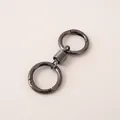 Gunmetal zinc alloy double-ring spring keychain clip on textured white leather - Key Ring Diameter 3cm + Spring Clasp 3cm Total Length Approx. 8cm (1 Set/Pack) / Black