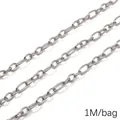 Polished silver stainless steel oval link chain 1 meter bag for DIY jewelry making - Polished Oval O-Chain