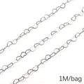 Silver stainless steel heart chain link, 1 meter long for DIY jewelry making accessories - Continuous Heart Link Chain