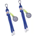 Blue nylon braided keychain with neon green spring accent and grey smiley face charm - Sapphire Blue