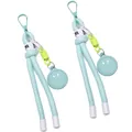 Light blue woven nylon smiley face keychain with lobster clasp and green spring accent - Light Blue