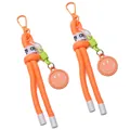 Orange braided rope keychain with smiley face charm and green spiral coil accessory - Orange