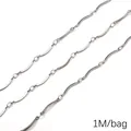 DIY stainless steel wave chain for jewelry making in silver finish 1M bag - Wavy Flat Square Rod Chain