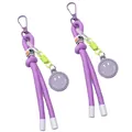 Purple woven nylon smiley keychain with green spring pendant and metal lobster clasp - Purple