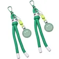 Green braided nylon keychain with metal hook, smiley face charm and yellow spring detail - Green