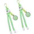 Light green woven nylon smiley face keychain with plastic carabiner and GYI label tag - Light Green