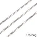 Polished silver stainless steel link chain for DIY necklace jewelry making, 1m bag - 06NK焊口样式