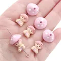 Pink mushroom pendant beads DIY charm for handmade jewelry making kits in pink color - Mushroom Doll with Cap Set / 1 Set/Pack (Hat Diameter approx. 14mm, Figure 11x13mm, Hole approx. 1.5mm) / Pink