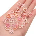 Iridescent gradient imitation pearl heart and star charms for DIY crafts and jewelry - Mixed Shapes (Artificial Pearl) / 20g Pack (Approx. 190 Pcs) / Gradient Orange Pink