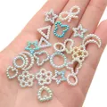 Assorted pearlescent resin charms with star, moon, and heart shapes for DIY jewelry making - Mixed Shapes (Artificial Pearl) / 20g Pack (Approx. 190 Pcs) / Gradient Blue Green