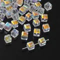 Faceted square glass crystal beads with colorful AB coating for DIY jewelry making - Medium / 10 Pieces Pack / Aurora Style