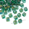 Green cube crystal glass beads with AB coating for DIY jewelry making and crafts - Large / 10 Pieces Pack / Dark Green