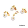 Set of four gold-plated Chinese style jade peanut charms with gingko leaf and lucky tag - White Fortune Tag (Aperture 3.5mm) / 1 Piece Per Pack