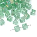 Light green faceted cube glass beads with iridescent coating for DIY jewelry making - Large / 10 Pieces Pack / Green
