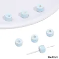 Light blue 6x4mm ceramic drum beads with glossy glaze for DIY jewelry making - Cylindrical Shape / 6x4mm 5 Pieces/Pack