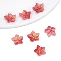 Pearlescent gradient red cherry blossom beads with gold shimmer for DIY jewelry crafts - Pointed Flower Golden Red