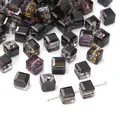 Rainbow plated dark grey glass cube beads for DIY necklace and jewelry making - Large / 10 Pieces Pack / Deep purple