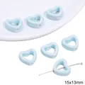 Light blue heart ceramic bead 15x13mm with horizontal hole for DIY jewelry making - Hollow Heart Shape / 15x13mm 2 Pieces/Pack