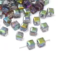 Cube shaped iridescent AB coated crystal glass beads for DIY jewelry making - Large / 10 Pieces Pack / Light Purple