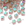 Faceted square crystal glass beads with AB iridescent finish for DIY jewelry making - Large / 10 Pieces Pack / Rose Red Green