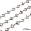 Silver stainless steel four-leaf clover chain links for DIY jewelry making 0.5M bag - 空心四叶草样式