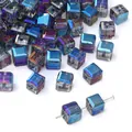 Aurora blue cubic glass beads with faceted finish and center drill for DIY jewelry making - Large / 10 Pieces Pack / Sapphire Blue