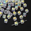 Square aurora AB crystal beads with center hole for DIY jewelry making and crafts - Large / 10 Pieces Pack / Aurora Style