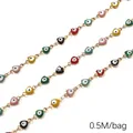Gold chain with colorful evil eye heart beads for DIY necklace jewelry making 0.5M - 5.5滴油心形样式