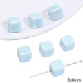 Light blue 8x8mm square ceramic beads with soft glaze for DIY bracelet making - Square Shape / 8x8mm 4 Pieces