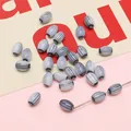 Perles ovales en verre millefiori rayées gris et blanc pour bijoux artisanaux - 10 Pièces/Paquet (6x9mm, Trou 1mm) / Gris