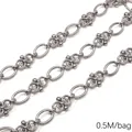 Handmade silver stainless steel chain with decorative nodes for DIY jewelry, 0.5M bag - 2.0O字十线圈夹珠样式