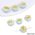 Light blue ceramic cat paw beads 12x11mm with yellow glaze for DIY jewelry making - Cat Paw Shape / 12x11mm 2 Pieces/Pack