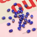 Blue Chevron oval glass beads with red and white star patterns for DIY jewelry - 10 Pieces/Pack (6x9mm, Hole 1mm) / Sapphire Blue