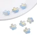 Gradient blue and white frosted glass flower beads for DIY jewelry making - Cherry Blossom Golden Blue