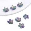 Gradient purple and green frosted glass flower beads with gold glitter for DIY jewelry - Cherry Blossom Golden Green Purple