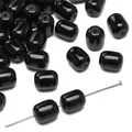 Polished black glass barrel beads with center holes for DIY jewelry making and crafts - 20 Pieces Pack / Black