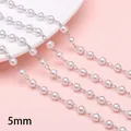 DIY craft chain featuring 5mm white ABS faux pearls with silver wire connectors - 5mm Artificial Pearl (50cm/Pack) / Silver