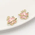 Rosa sternförmige Anhänger mit goldenem Planetenring und funkelnden Kristallakzenten - Stern Anhänger (Goldfarbe Rosa Glas)