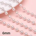 6mm white ABS pearl chain with gold metal links for DIY crafts and bridal accessories - 6mm Artificial Pearl (50cm/Pack) / Gold