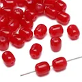 Polished red oval glass jade beads with straight holes for DIY jewelry making - 20 Pieces Pack / Red