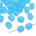 Polished sky blue translucent oval glass beads with holes for DIY jewelry making - 20 Pieces Pack / Sky Blue