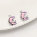 Rosa Aurora Mond-Anhänger mit silbernen Sternen und Zirkon für DIY-Schmuckherstellung - Mond Anhänger (Weiß K Farbe Violettes Glas)