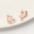 Rosafarbene Mond-Anhänger mit goldener Legierung und Sternen für DIY-Schmuckherstellung - Mond Anhänger (Goldfarbe Rosa Glas)