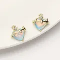 Goldene Herzanhänger mit rosa-blauem Farbverlauf und Dornendetail für DIY Schmuck - Herz Anhänger (Goldfarbe Blaues Glas)