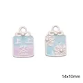 Dual-sided enamel charms with floral and fortune design in 14x10mm silver alloy - Good Luck Sign