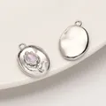 Ovaler Silberlegierung-Anhänger mit rosa Edelstein und floralem Relief für DIY-Schmuck - Tulpen Anhänger (Weiß K Farbe Rosa Glas)