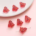 Red hand-painted glass Christmas tree bead with colorful dots and center hole - 15x16mm (1 Piece/Pack) / Red